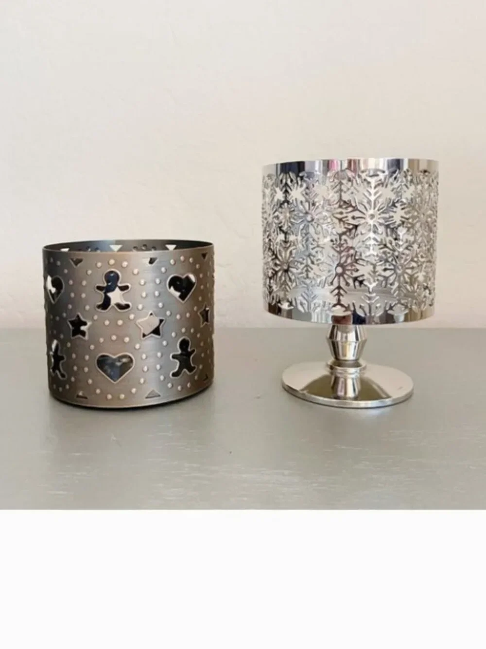 Metal 3 Wick Candle Holders Winter Snowflake Christmas Bath & Body Works Set 2